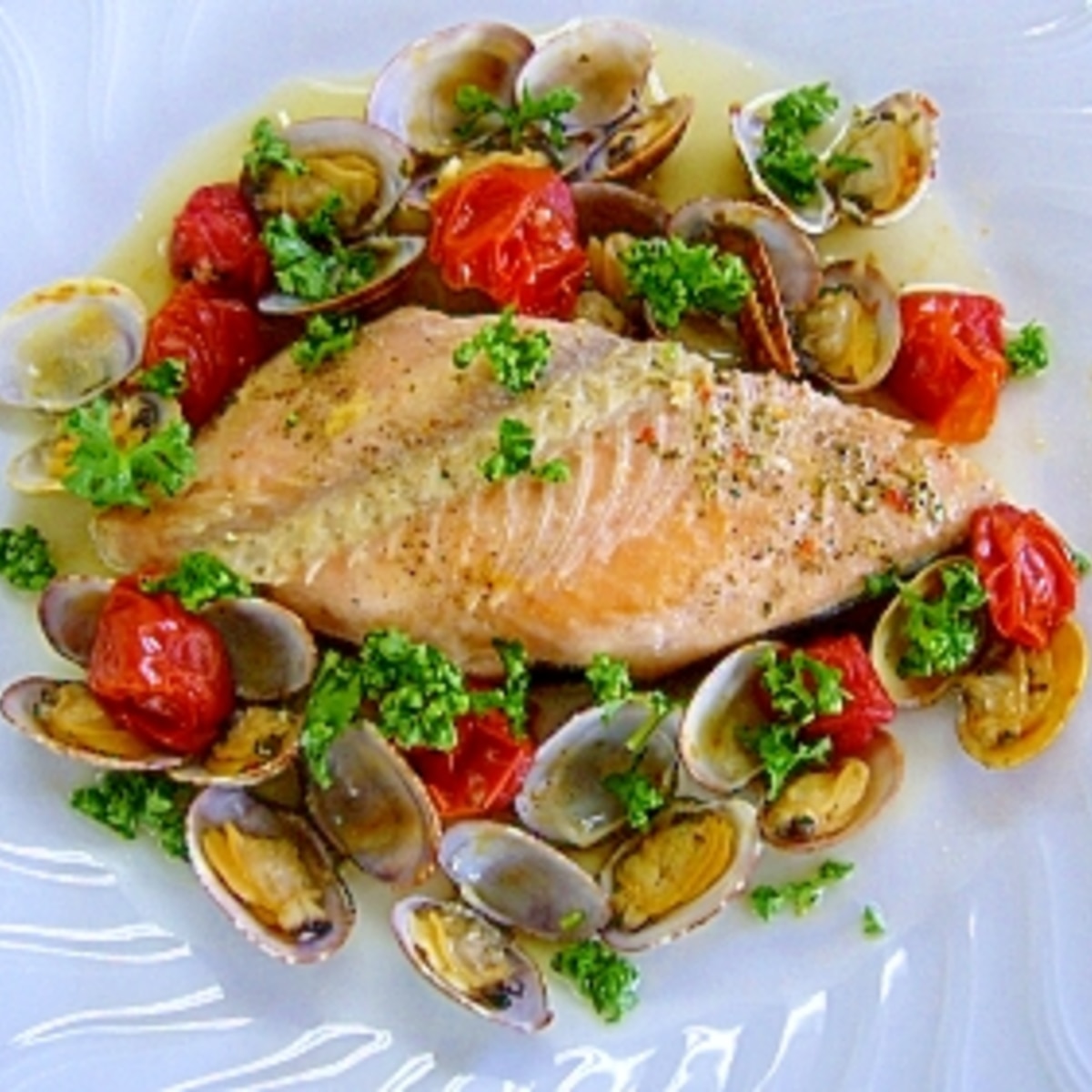 サーモンのアクアパッツァ風煮込み レシピ 作り方 By ゆず茶55 楽天レシピ